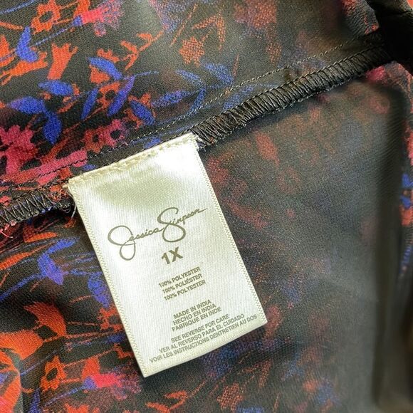 Jessica Simpson Plus Size Printed Gathered Chiffon Blouse - Picture 6 of 6